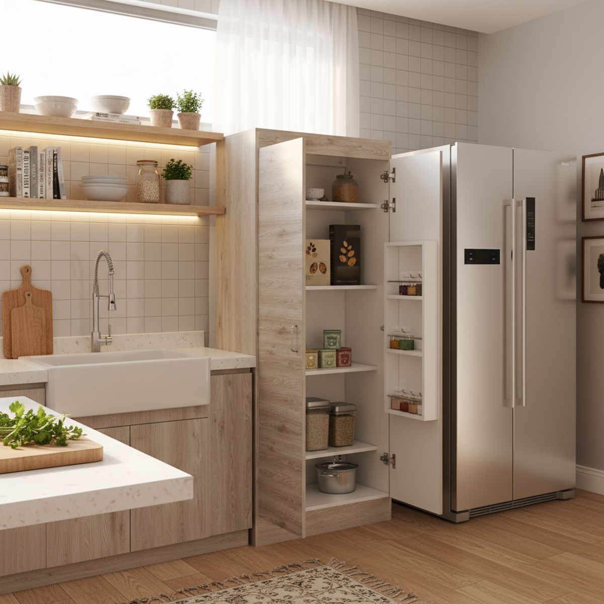 TUHOME - Despensa de cocina Varese 2 puertas ceniza y blanco