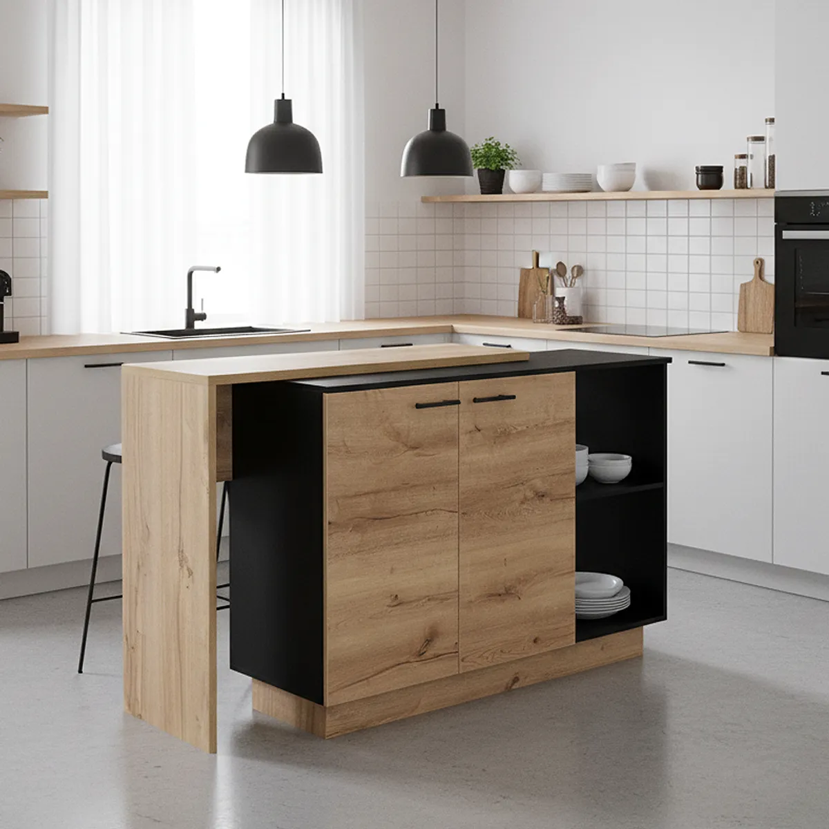 TUHOME - Isla de cocina Sicilia 2 puertas duna y wengue