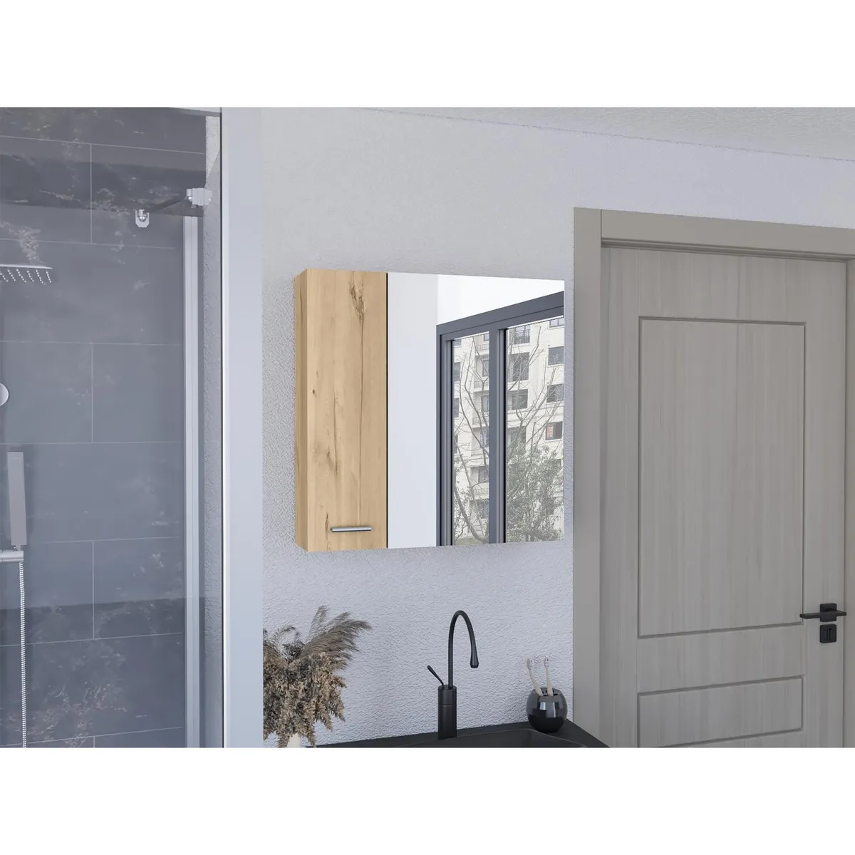 TUHOME - Botiquín De Baño Sines 2 Puertas Con Espejo Para Muro