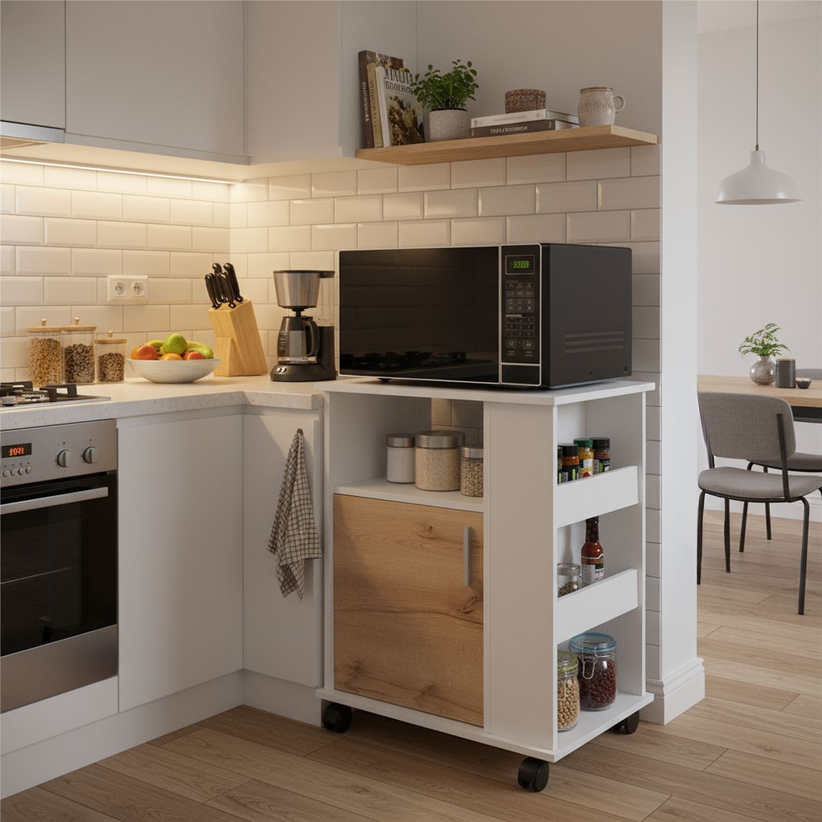 TUHOME - Mueble de microondas bajo kit 1 puerta blanco