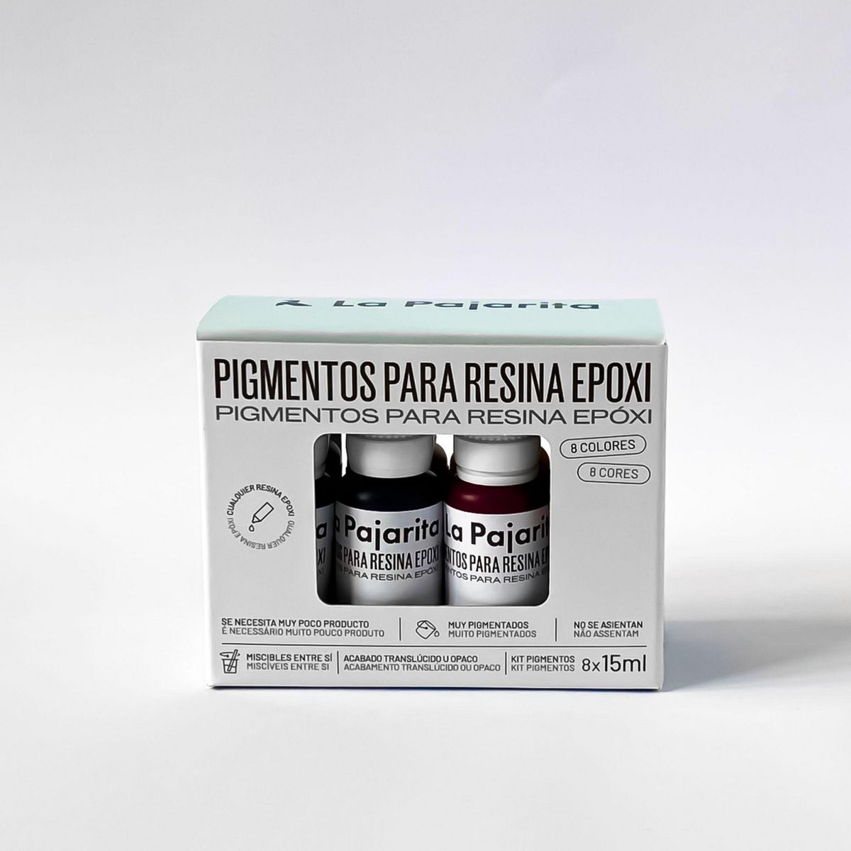 LA PAJARITA - Kit Pigmentos para Resina 8 Colores Incoloro ROJO OCRE AMARILLO VERDE MAGENTA NEGRO BLANCO AZUL 0.120 l