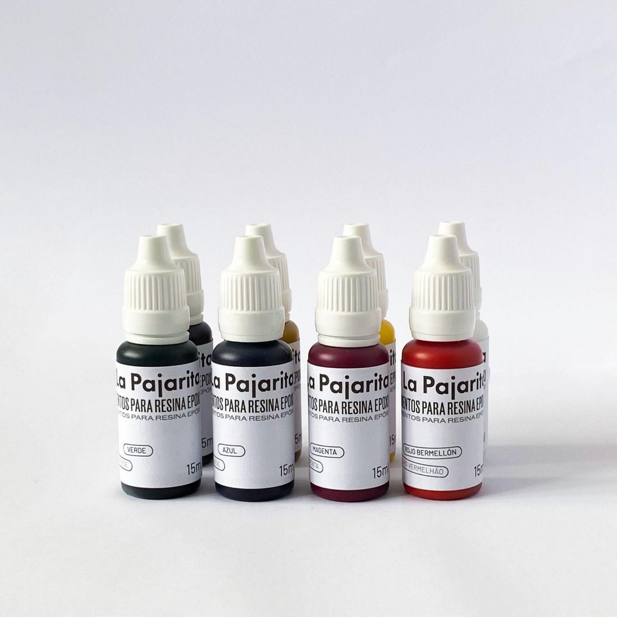 LA PAJARITA - Kit Pigmentos para Resina 8 Colores Incoloro ROJO OCRE AMARILLO VERDE MAGENTA NEGRO BLANCO AZUL 0.120 l