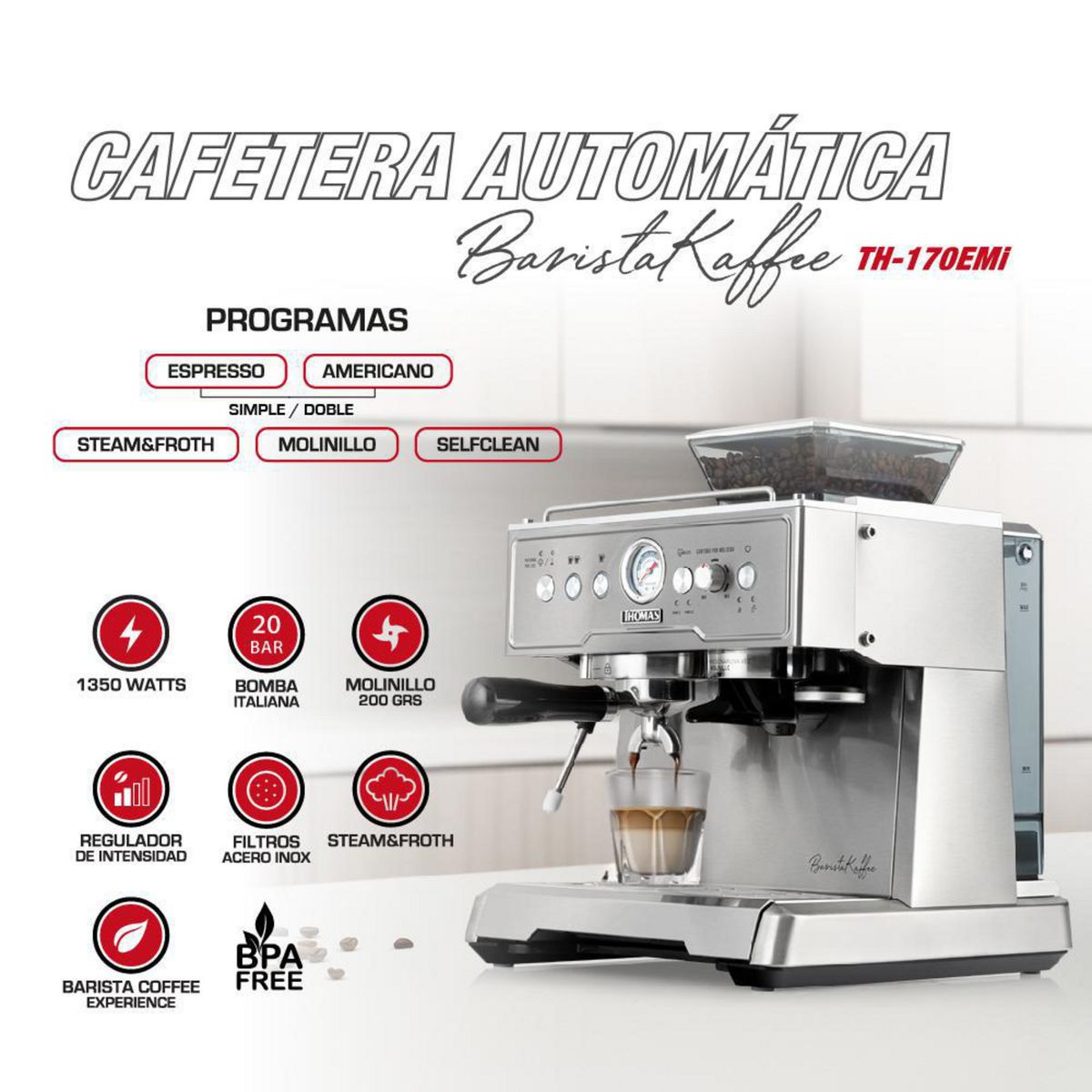 THOMAS - Cafetera Automática BaristaKaffee 2.3 l 1350 W Inox