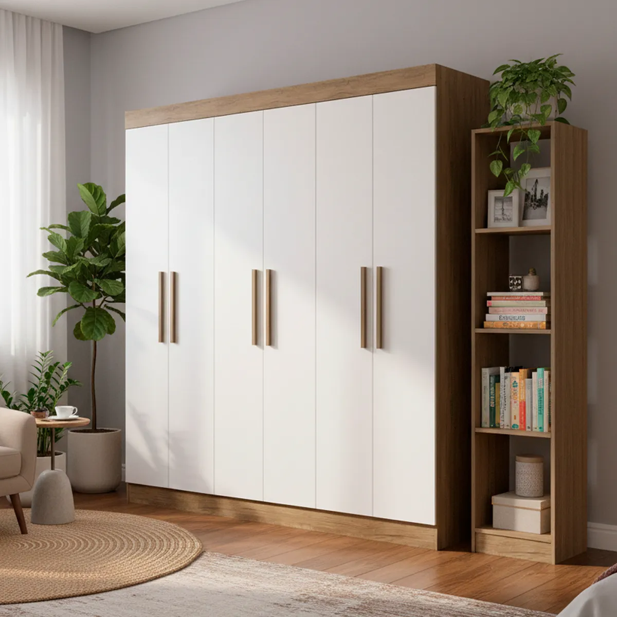 EXIT - Closet 6 Puerta(s) 2 Cajón(es) 6 Repisa(s) 180x200x47 cm Nuez / beige