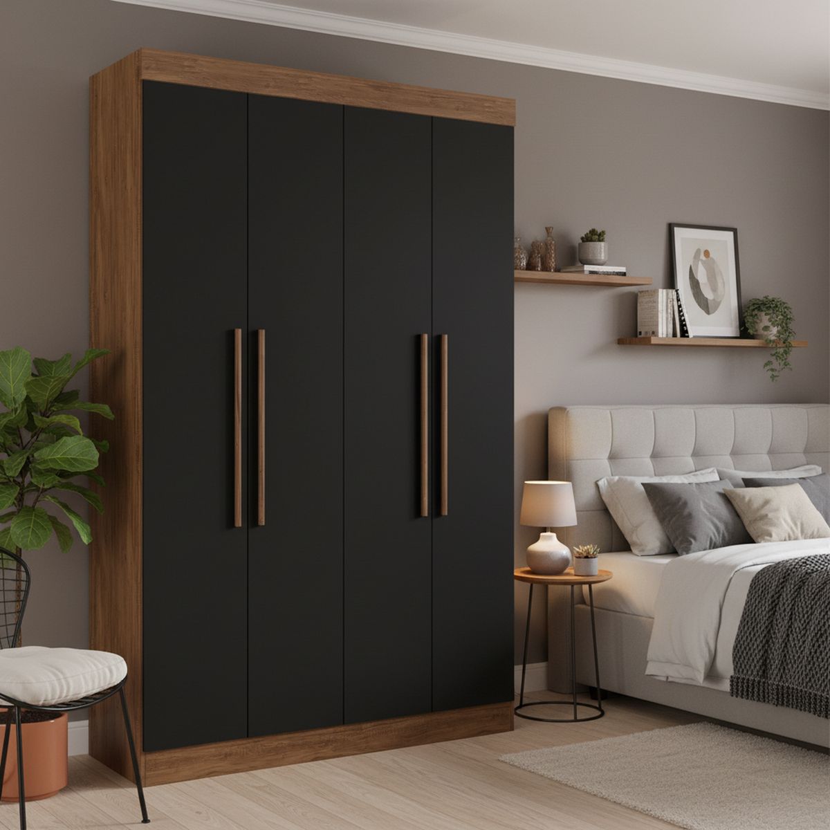 EXIT - Closet 4 Puerta(s) 2 Cajón(es) 6 Repisa(s) 136x217x47 cm Castaño / negro