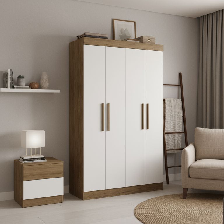 Closet 4 Puerta(s) 2 Cajón(es) 5 Repisa(s) 122x200x47 cm Nuez / beige
