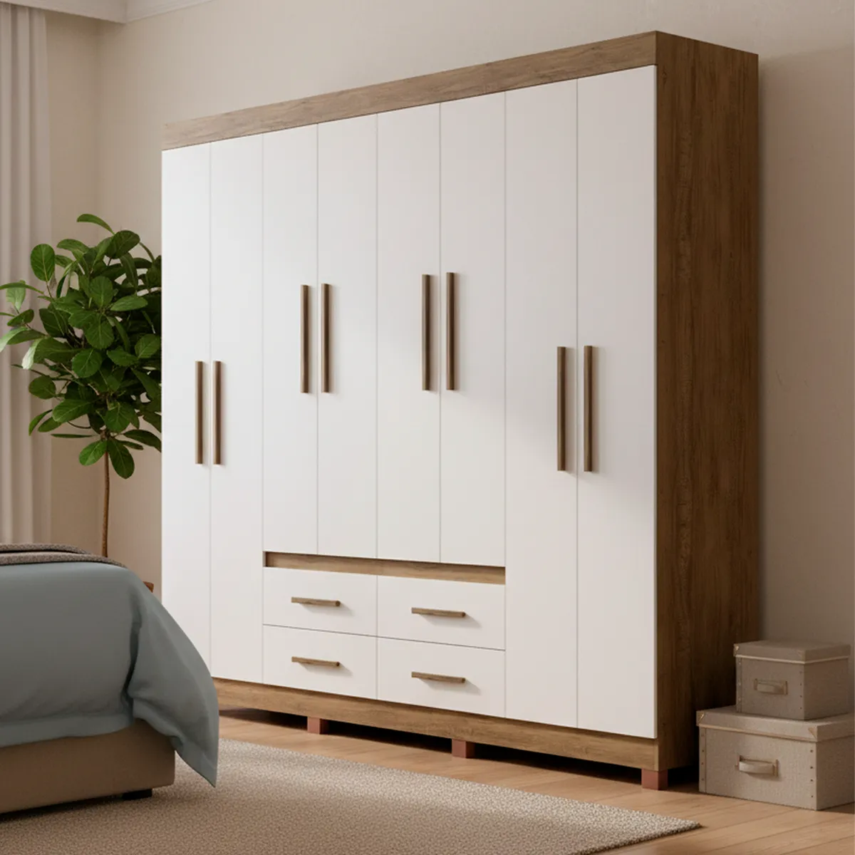 EXIT - Closet 8 Puerta(s) 4 Cajón(es) 9 Repisa(s) 206x200x45 cm Castaño / beige