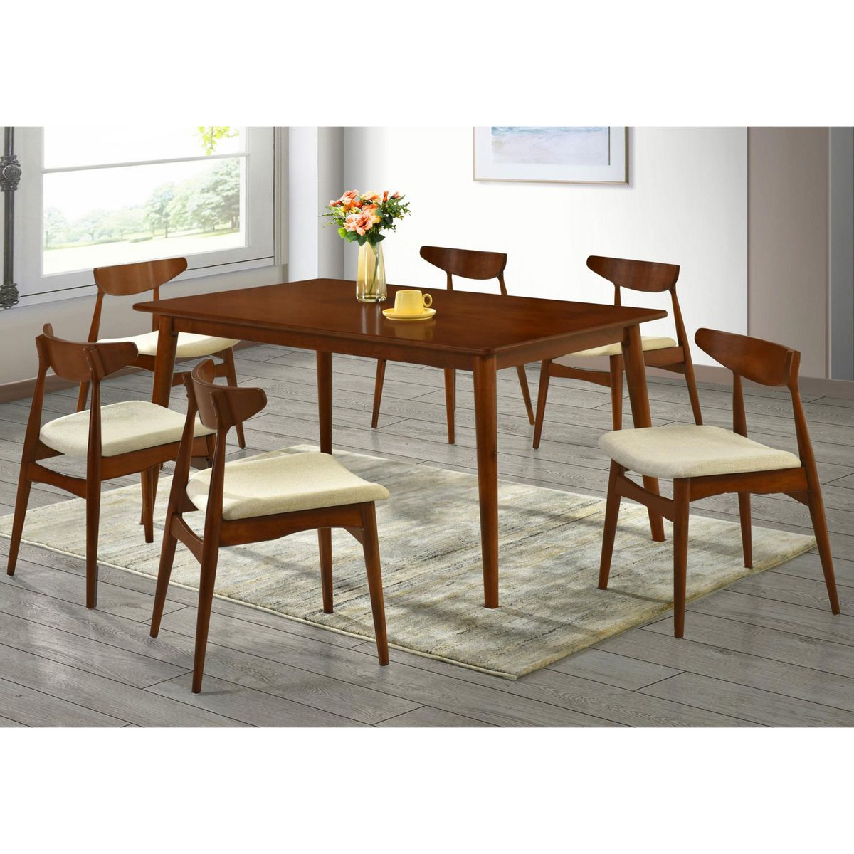 AMUV - Juego de Comedor Dali 6 Sillas Mesa Rectangular 150x90x74 cm Café