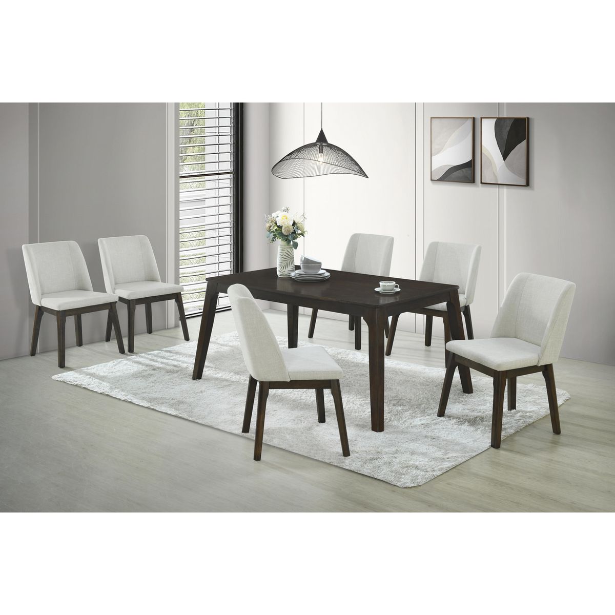 AMUV - Juego de comedor Monet 6 Sillas Mesa Rectangular 150x90x74 cm Café