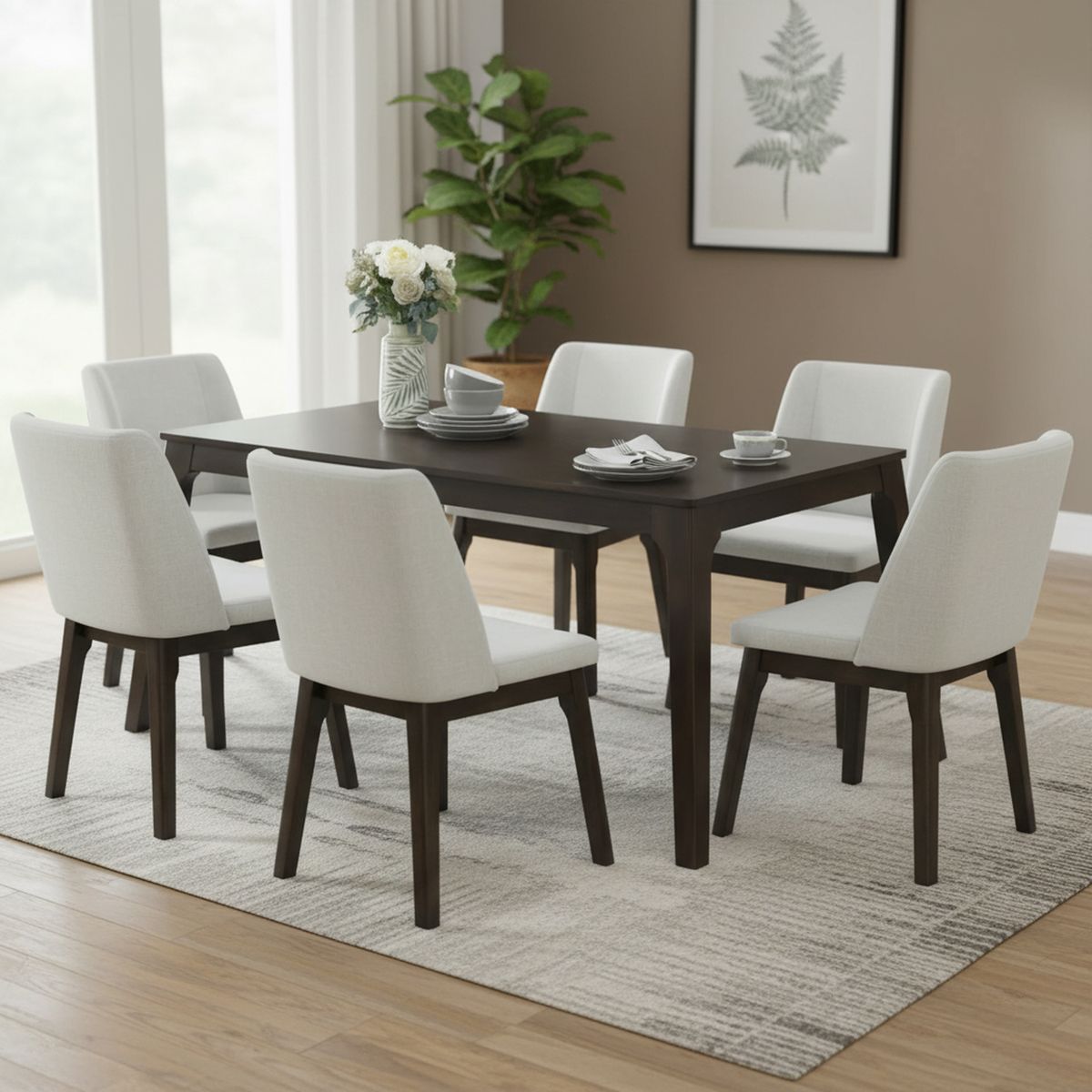 AMUV - Juego de comedor Monet 6 Sillas Mesa Rectangular 150x90x74 cm Café