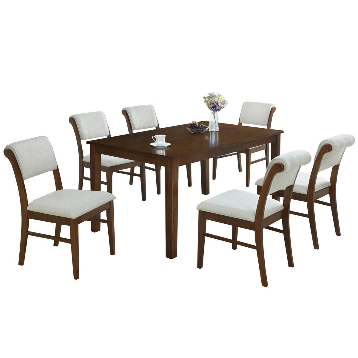 AMUV - Juego de comedor Monaco 6 Sillas Mesa Rectangular 150x90x74 cm Café