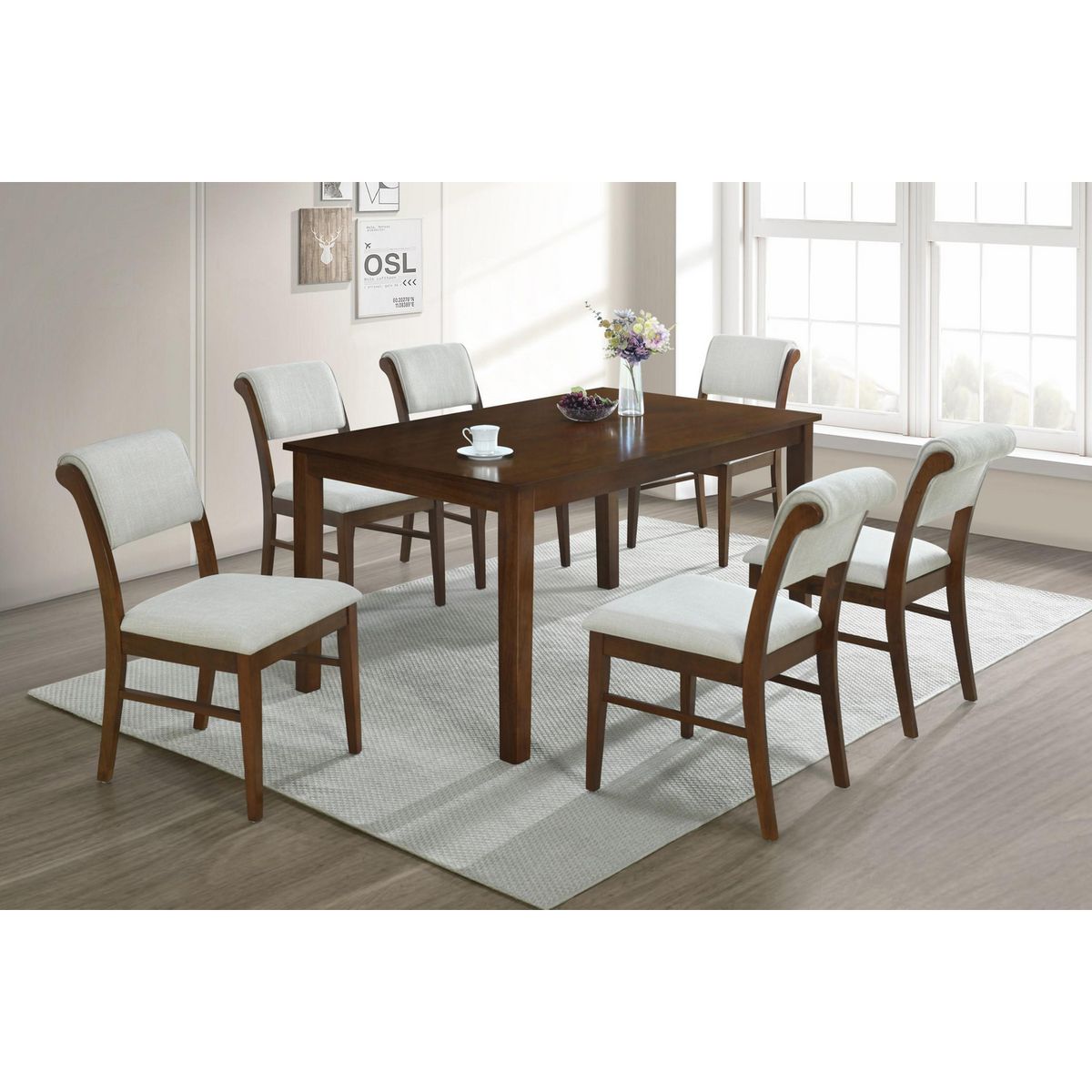 AMUV - Juego de comedor Monaco 6 Sillas Mesa Rectangular 150x90x74 cm Café