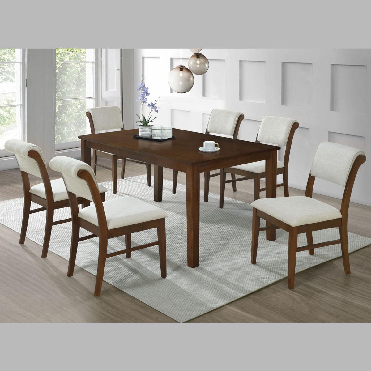AMUV - Juego de comedor Monaco 6 Sillas Mesa Rectangular 150x90x74 cm Café