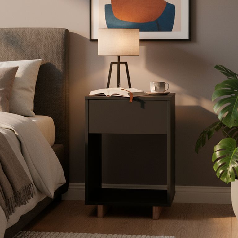 Velador 1 Cajón(es) Moveli 39x63x36 cm Negro
