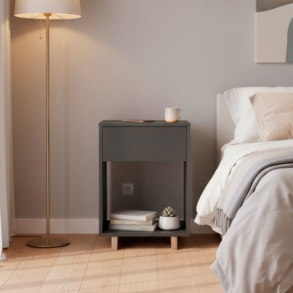 BE DESIGN - Velador 1 Cajón(es) Moveli 39x63x36 cm Gris