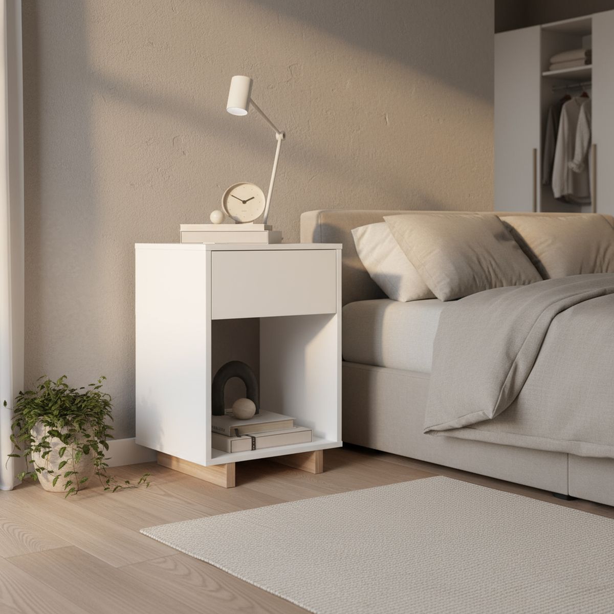 BE DESIGN - Velador 1 Cajón(es) Moveli 39x63x36 cm Blanco