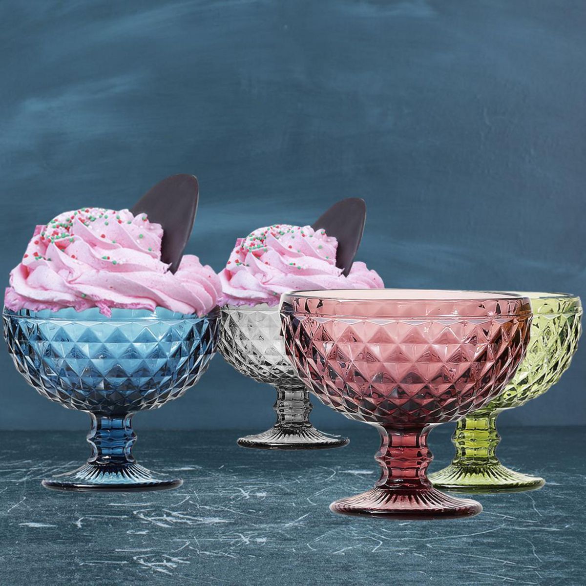 IDETEX - Set 4 Copas de De postre 300 ml Vidrio Variados