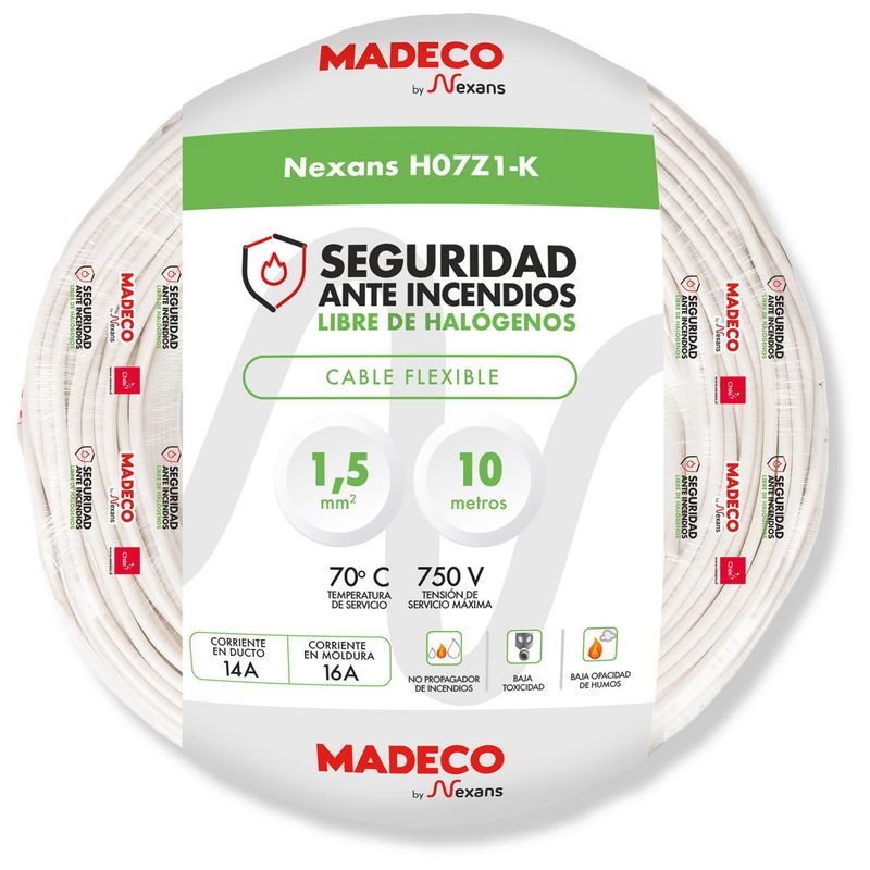 MADECO - Cable Libre de Halógeno 1x1,5 mm2 10 metro(s) Blanco