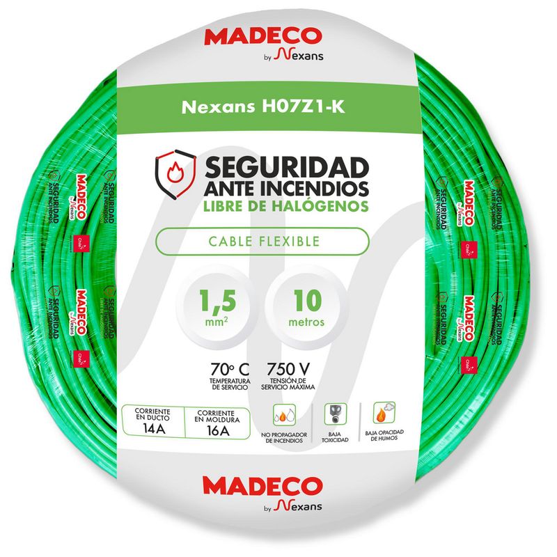 MADECO - Cable Libre de Halógeno 1x1,5 mm2 10 metro(s) Verde