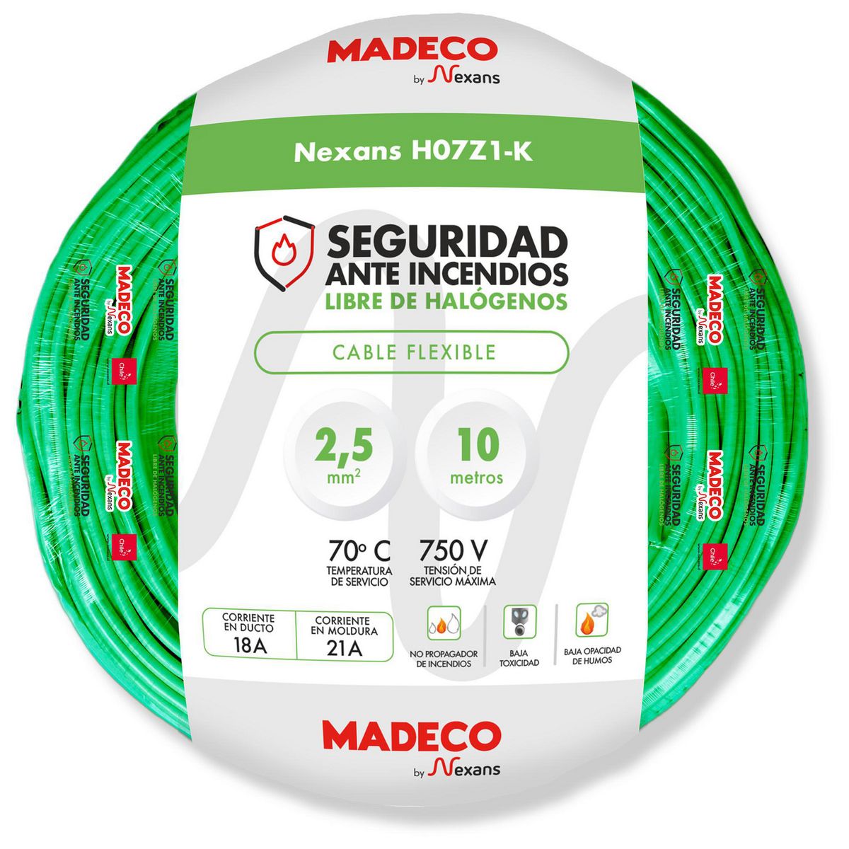 MADECO - Cable Libre de Halógeno 1x2,5 mm2 Verde 10 metro(s) 