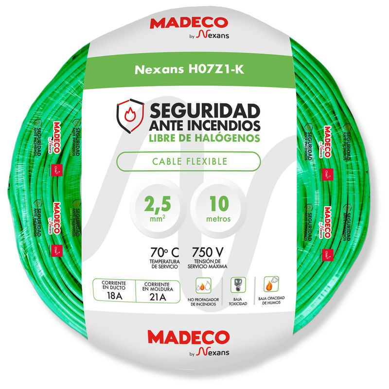 MADECO - Cable Libre de Halógeno 1x2,5 mm2 10 metro(s) Verde