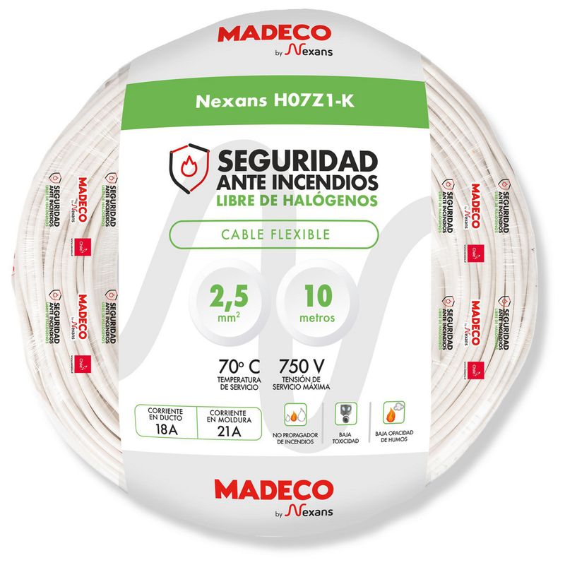 MADECO - Cable Libre de Halógeno 1x2,5 mm2 10 metro(s) Blanco