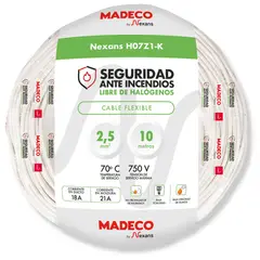 MADECO - Cable Libre de Halógeno 1x2,5 mm2 10 metro(s) Blanco