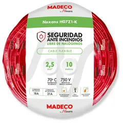 MADECO - Cable Libre de Halógeno 1x2,5 mm2 10 metro(s) Rojo