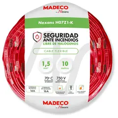 MADECO - Cable Libre de Halógeno 1x1,5 mm2 10 metro(s) Rojo