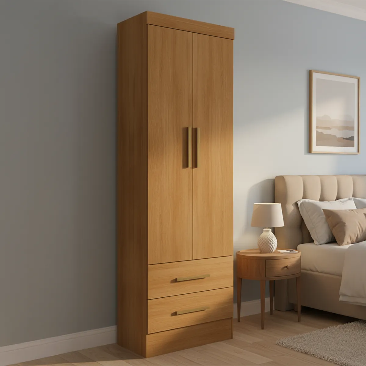 MOBILFRANK - Closet 2 Puerta(s) 2 Cajón(es) 3 Repisa(s) 54.8x194.5x40 cm Café Canela