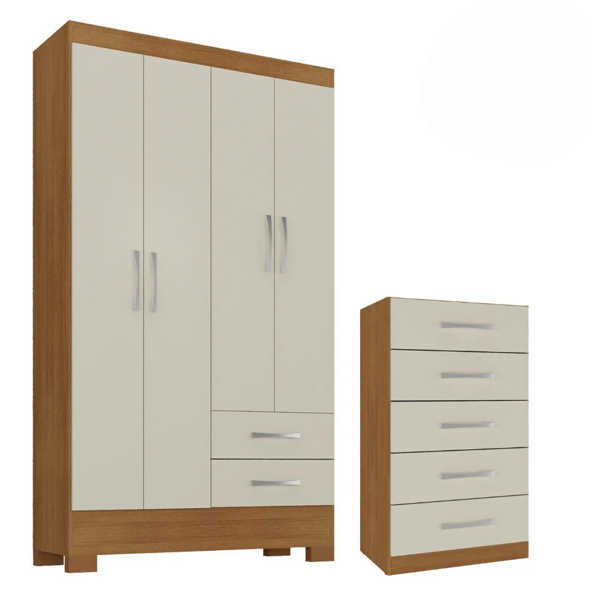 MOBILFRANK - Combo Closet 4 Puertas 2 Cajones + Cómoda 5 Cajones Canela/Blanco
