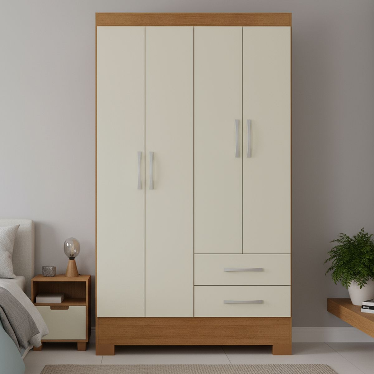 MOBILFRANK - Closet 4 Puerta(s) 2 Cajón(es) 3 Repisa(s) 90.6x180x35 cm Café Canela y Blanco Off White