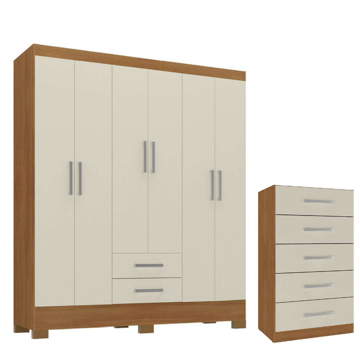 MOBILFRANK - Combo Closet 6 Puertas 2 Cajones + Cómoda 5 Cajones Blanco Off White