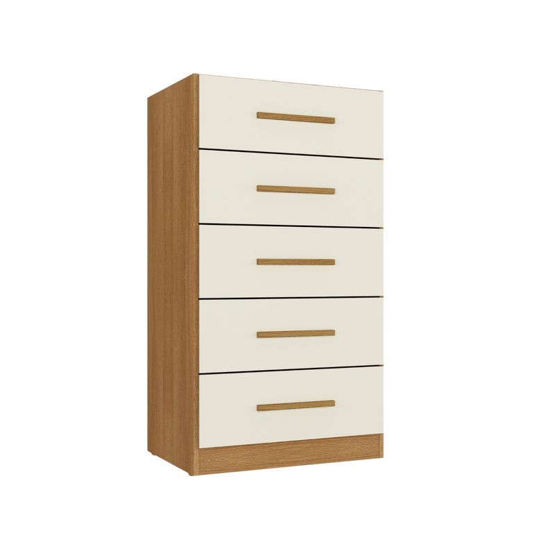 Cómoda 5 Cajón(es) CO5CO 46x91x35 cm Café Canela y Blanco Off White
