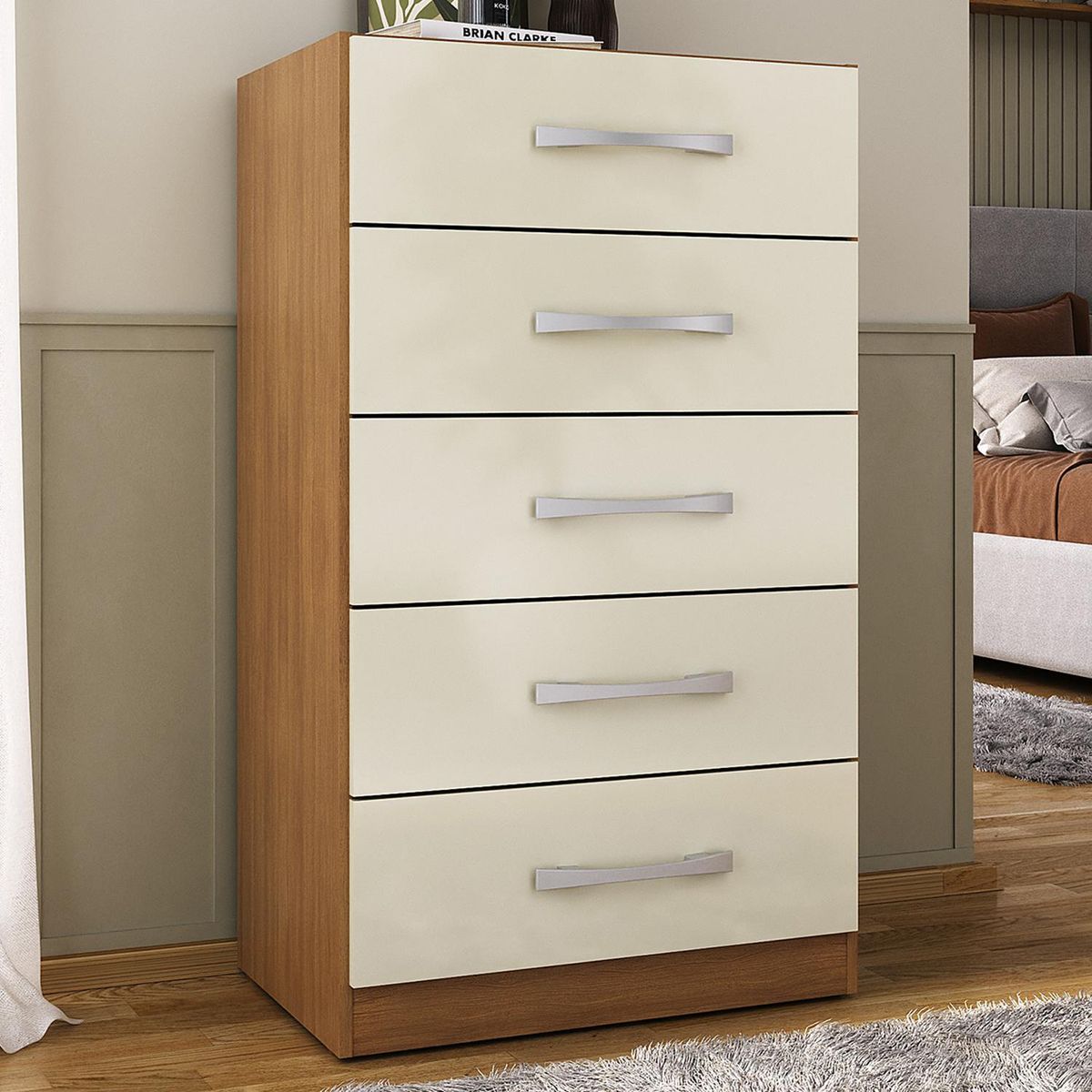 MOBILFRANK - Cómoda 5 Cajón(es) CO5CO 46x91x35 cm Café Canela y Blanco Off White