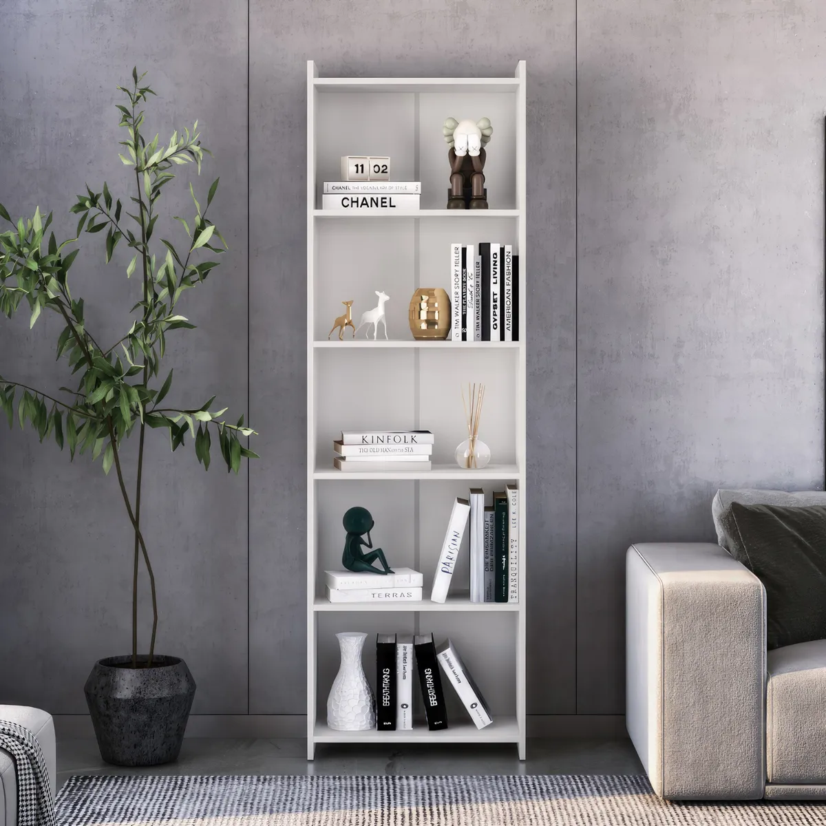 ONESSTA - Librero MDP 5 Nivel(es) 57x183x30 cm Blanco