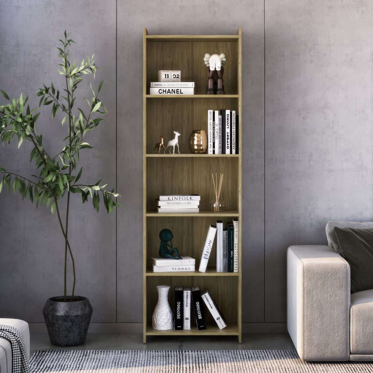 ONESSTA - Librero MDP 5 Nivel(es) 57x183x30 cm Café