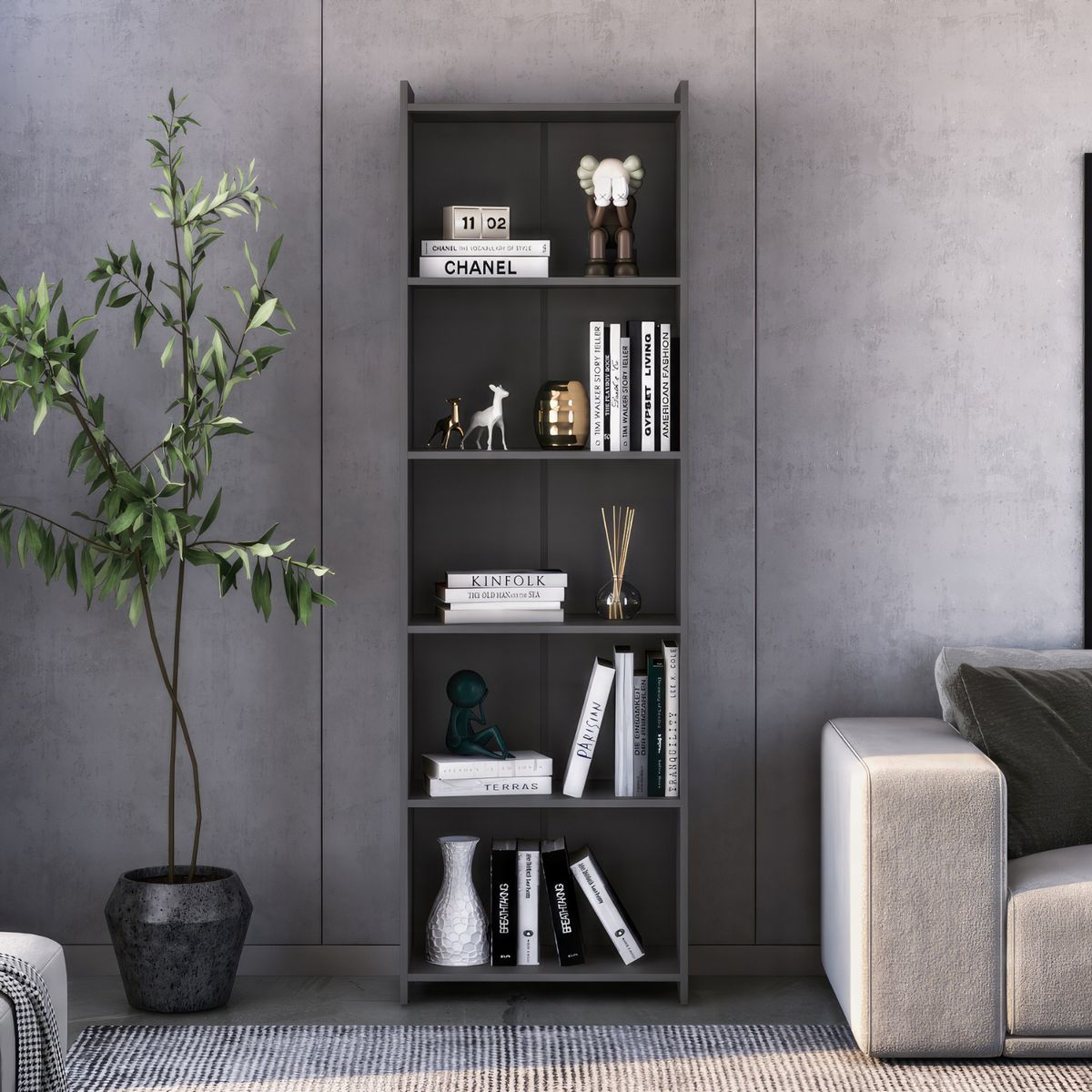 ONESSTA - Librero MDP 5 Nivel(es) 57x183x30 cm Gris