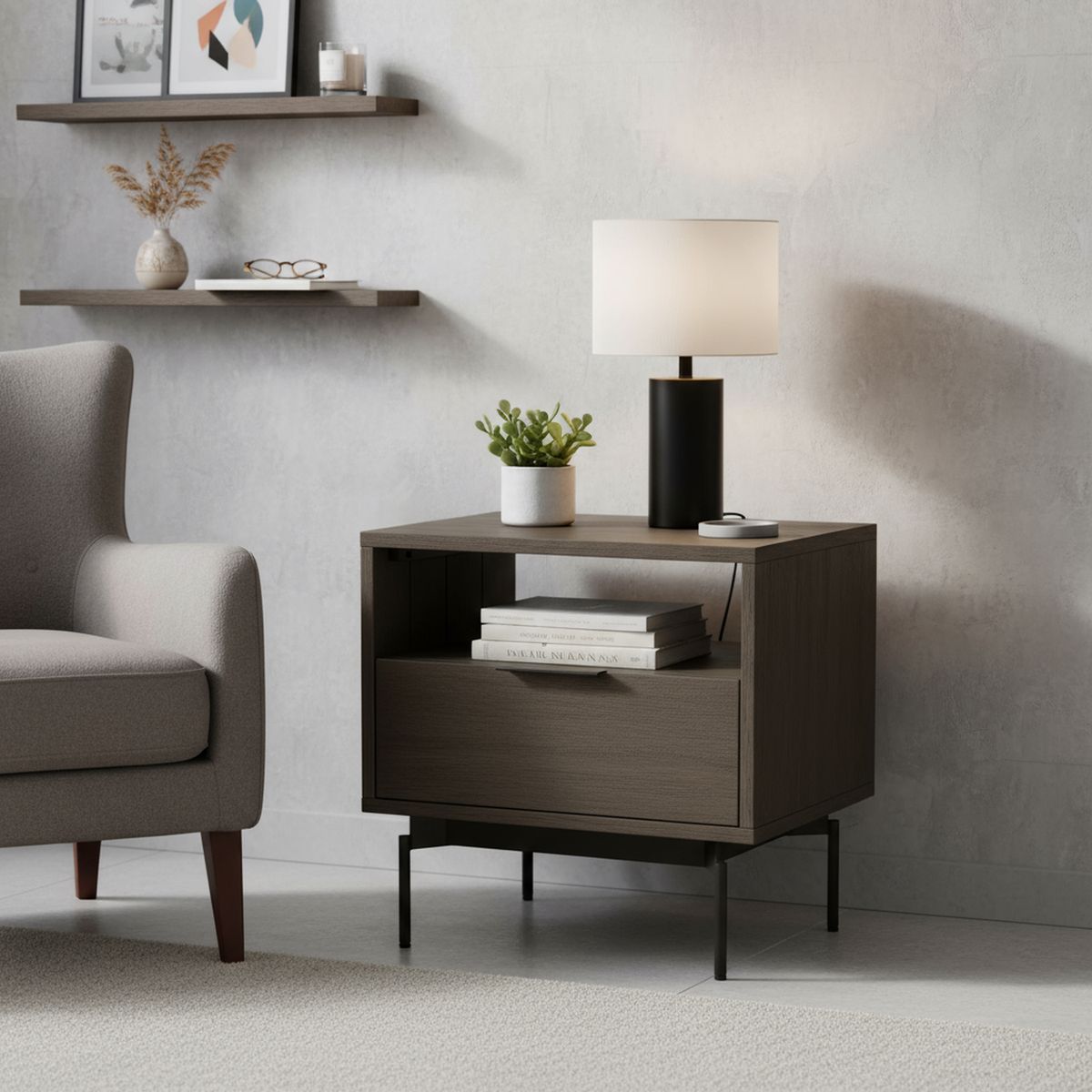 CIC - Velador 1 Cajón(es) Rhone 55x55x40 cm Gris