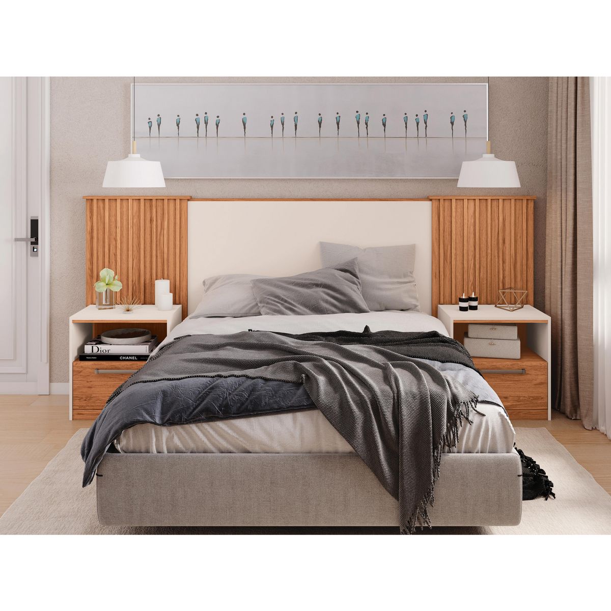 DECOCASA - Respaldo 2 plazas Lucius Off White Castaño