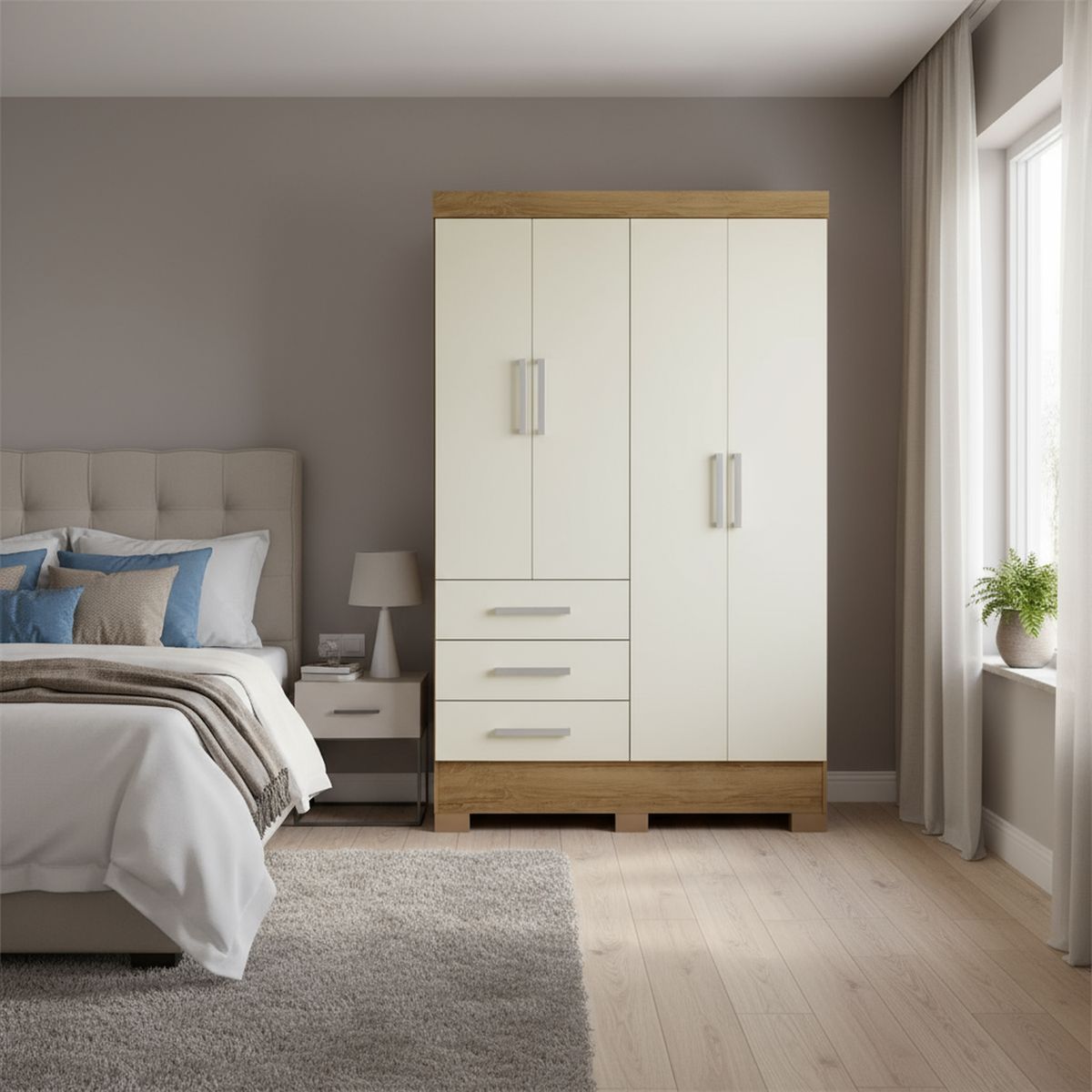 ALTAVISION - Closet Itapema 4 Puerta(s) 3 Cajón(es) 4 Repisa(s) 108.4x180x40 cm Blanco Off/Café