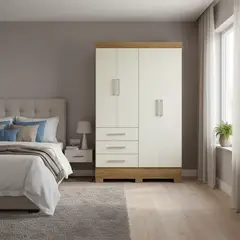 ALTAVISION - Closet Itapema 4 Puerta(s) 3 Cajón(es) 4 Repisa(s) 108.4x180x40 cm Blanco Off/Café