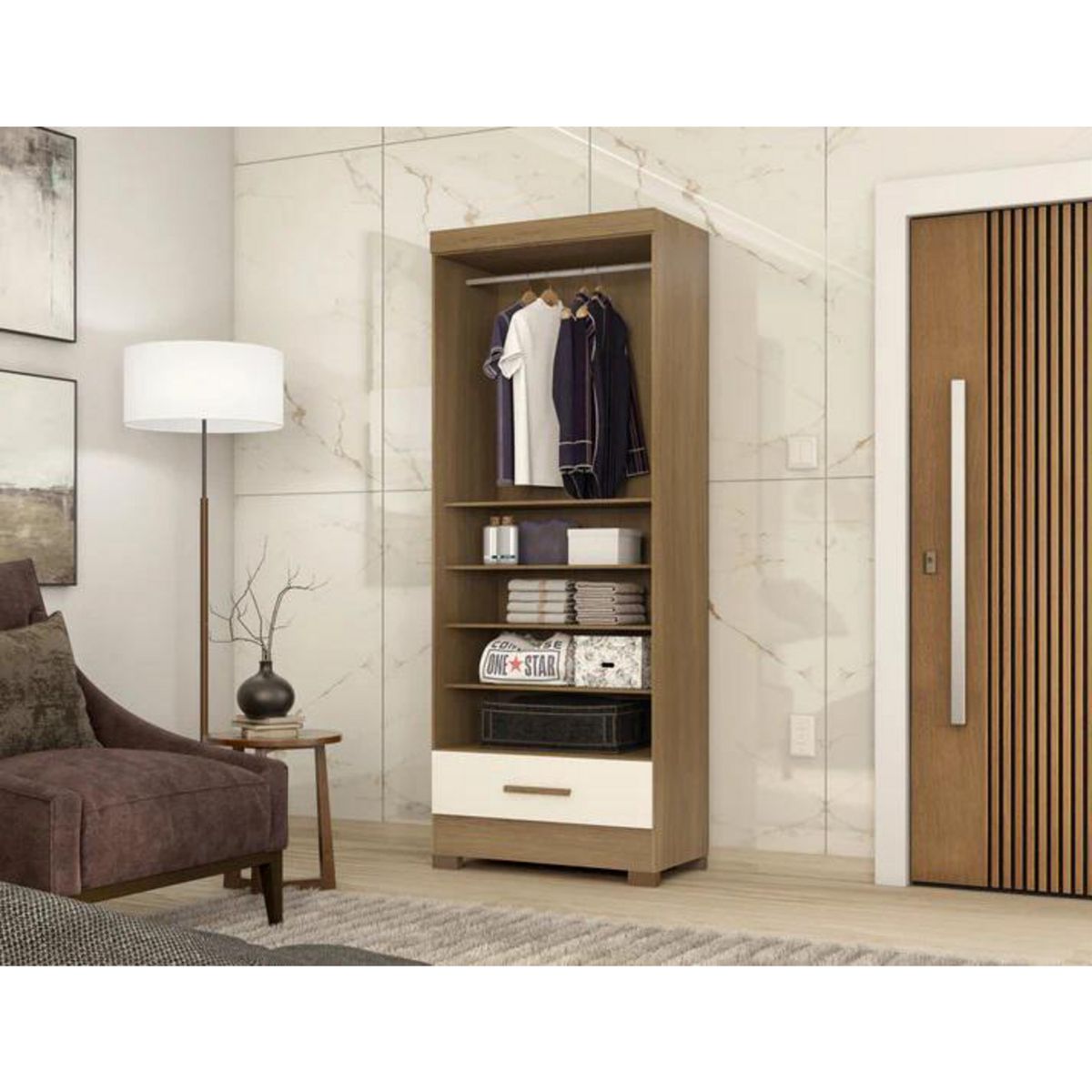 ALTAVISION - Closet Versatil 1 Cajón(es) 4 Repisa(s) 84x217x46.5 cm Café blanco