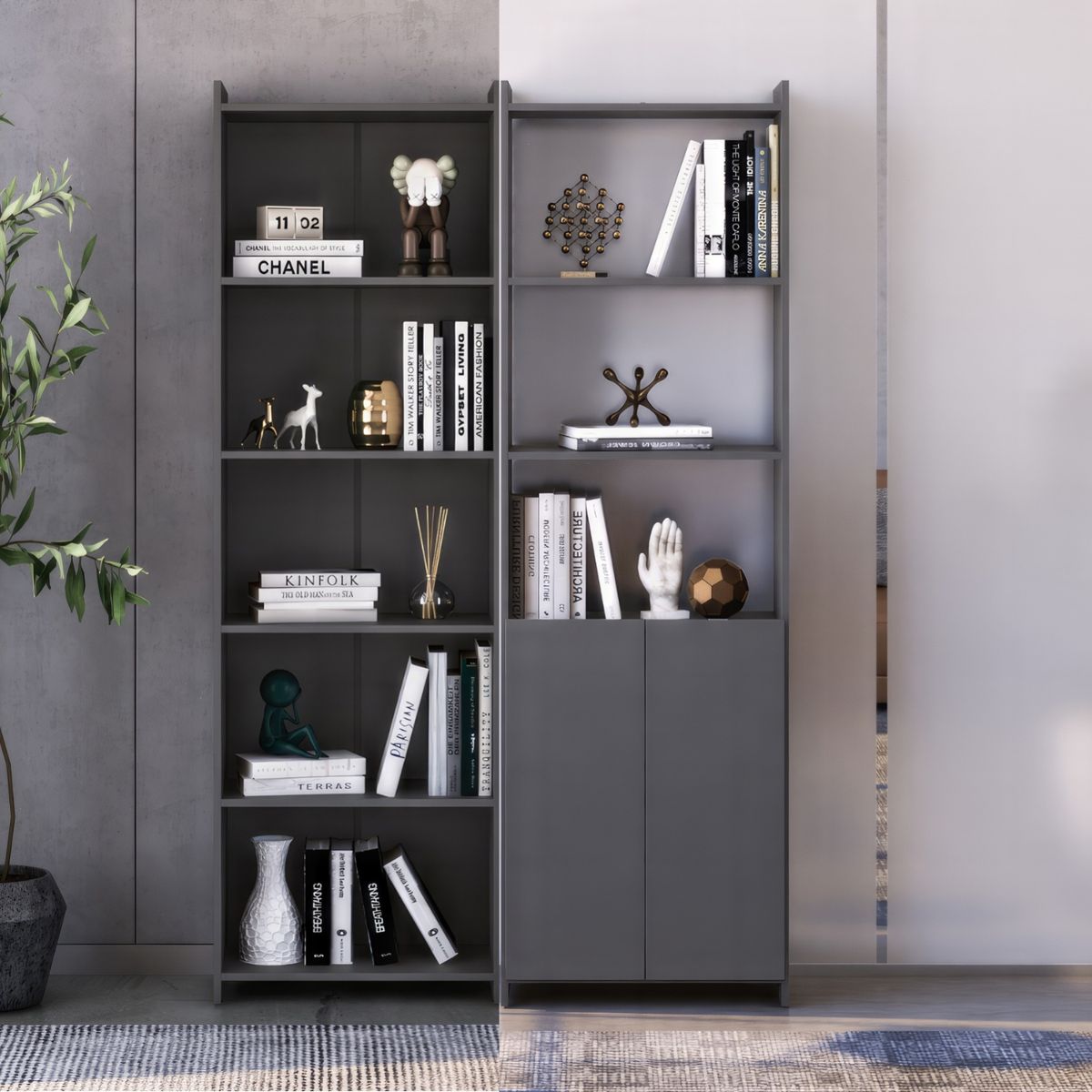 ONESSTA - Combo 2 Libreros MDP 5 Nivel(es) 114x183x30 cm Gris