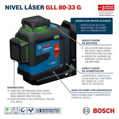 BOSCH - Nivel láser de líneas verdes GLL 80-33 G 160m