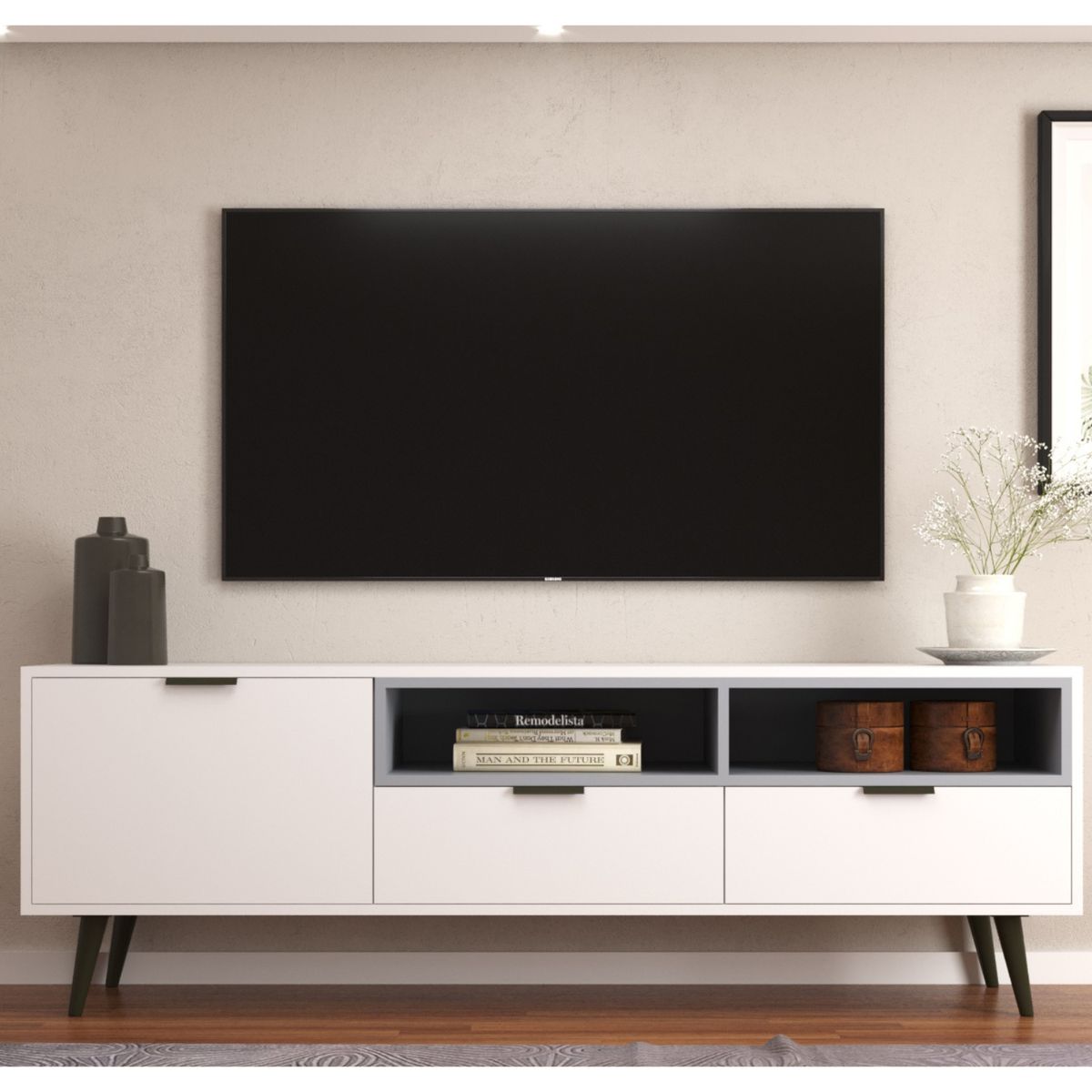 ONESSTA - Rack TV 65 " Lisboa Blanco verde 150x58x38 cm