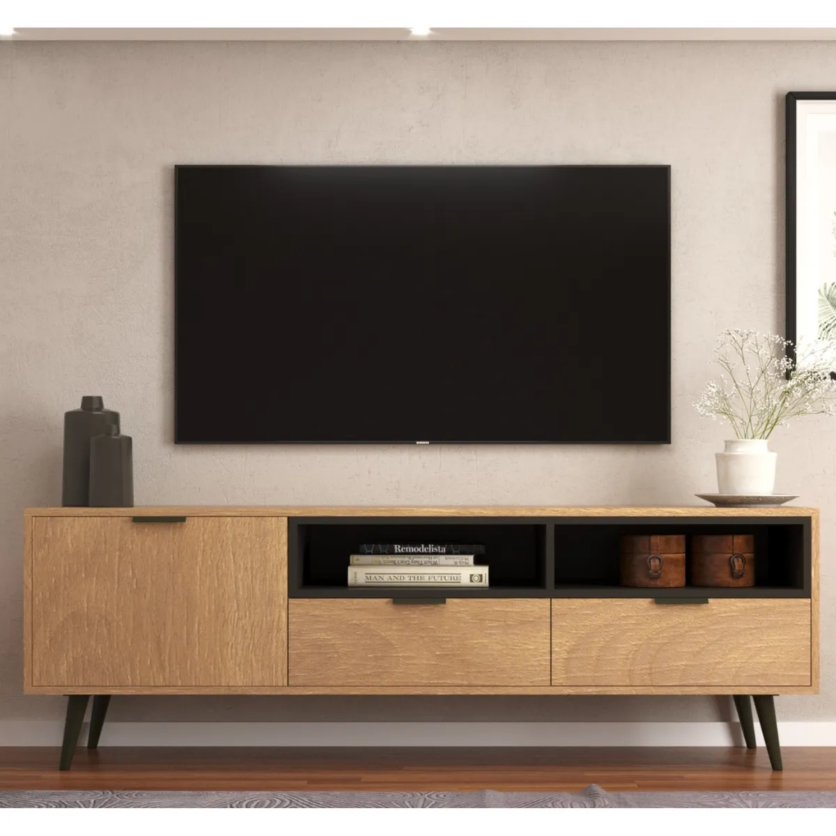 ONESSTA - Rack TV 65 " Lisboa Café grafito 150x58x38 cm