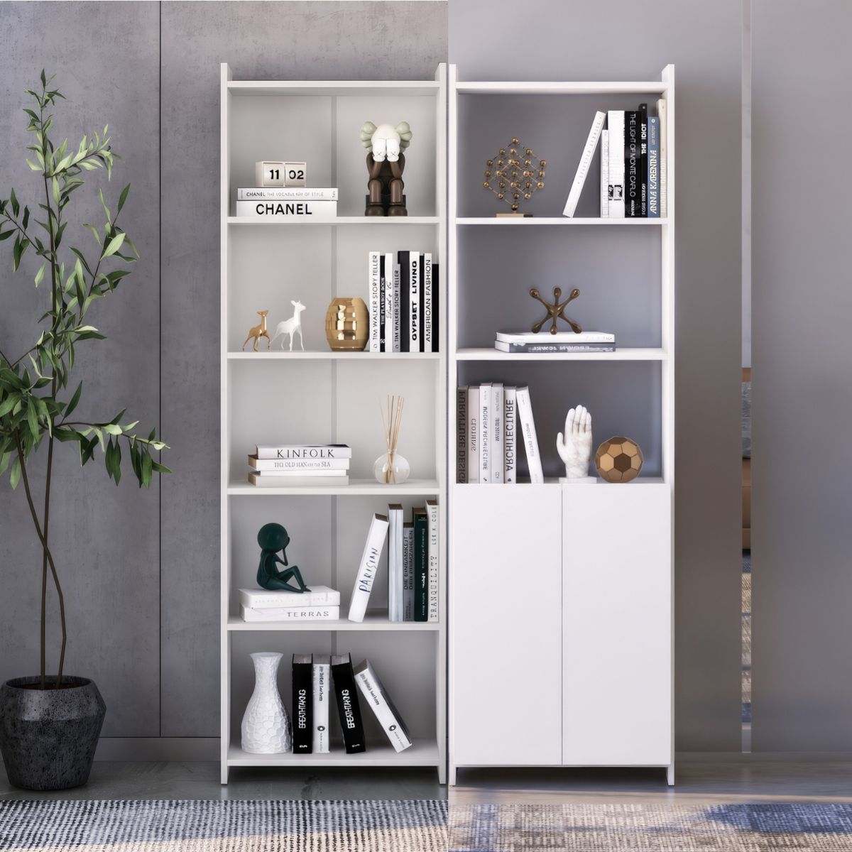 ONESSTA - Combo 2 Libreros MDP 5 Nivel(es) 114x183x30 cm Blanco