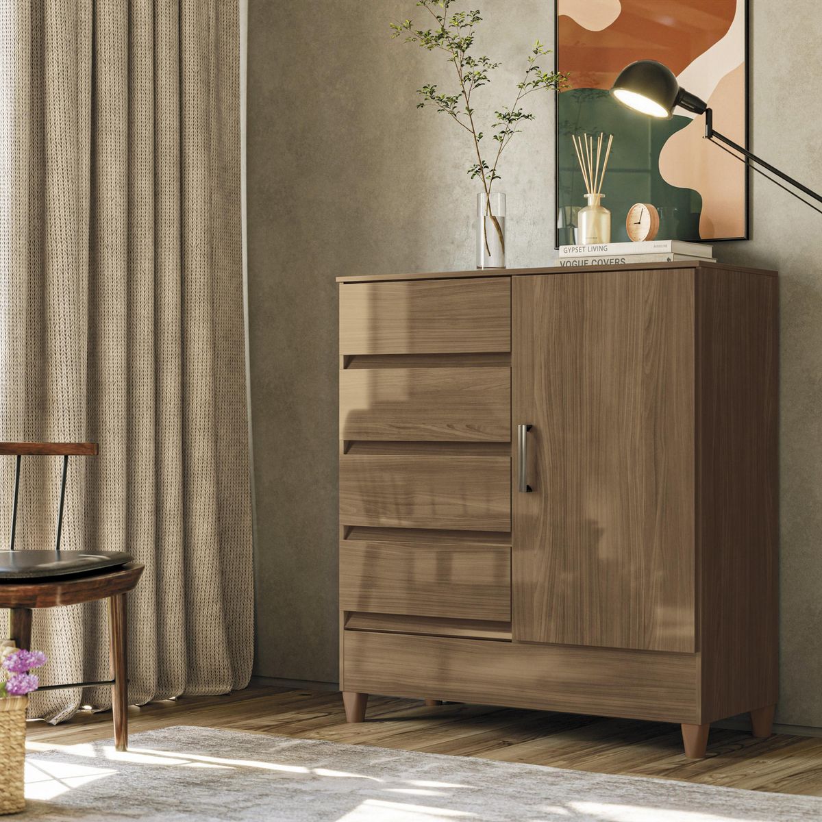 ALTAVISION - Cómoda 4 Cajón(es) Fit Jequi 90x100.7x39.2 cm Café