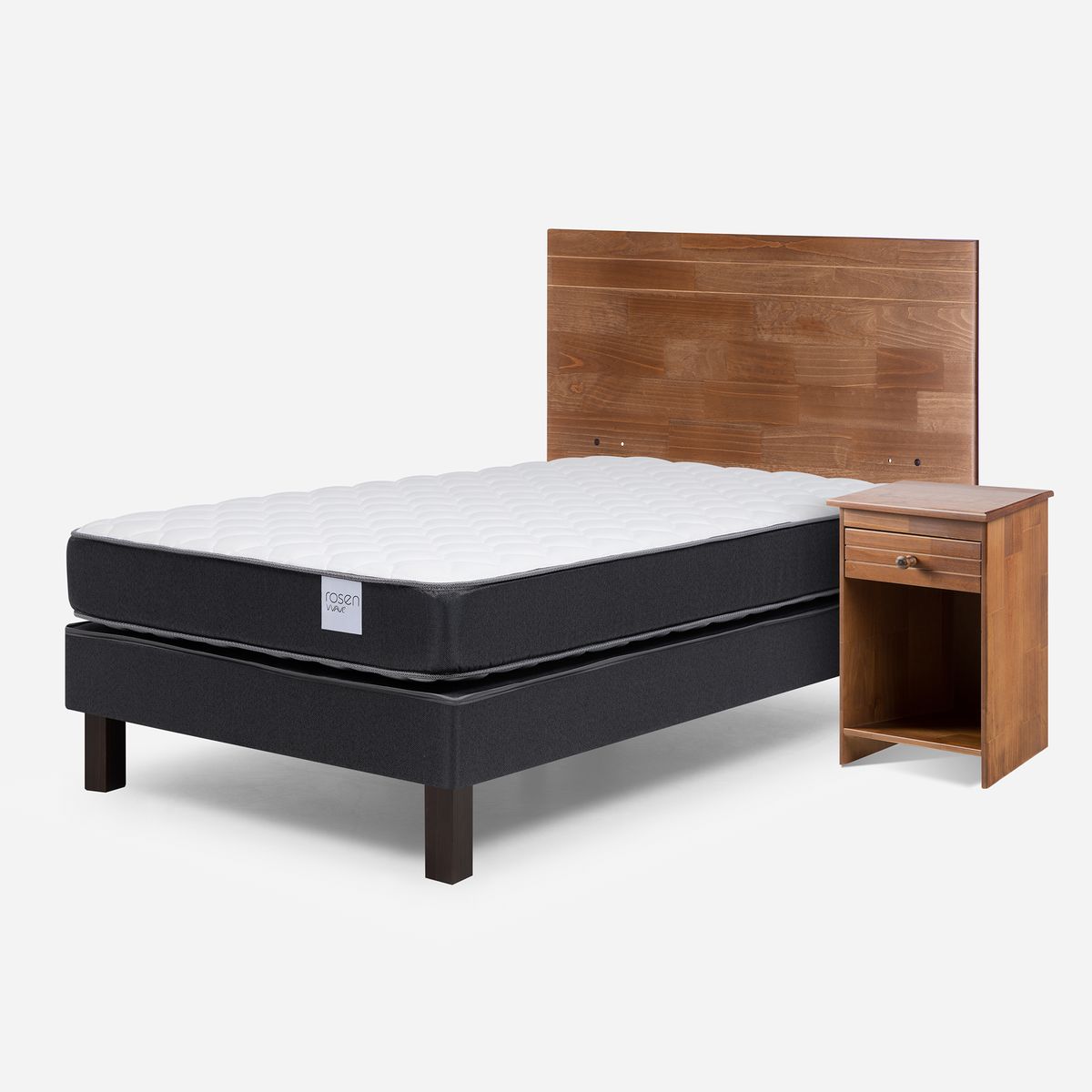 ROSEN - Cama 1.5 Plazas Europea Wave + Respaldo + Velador